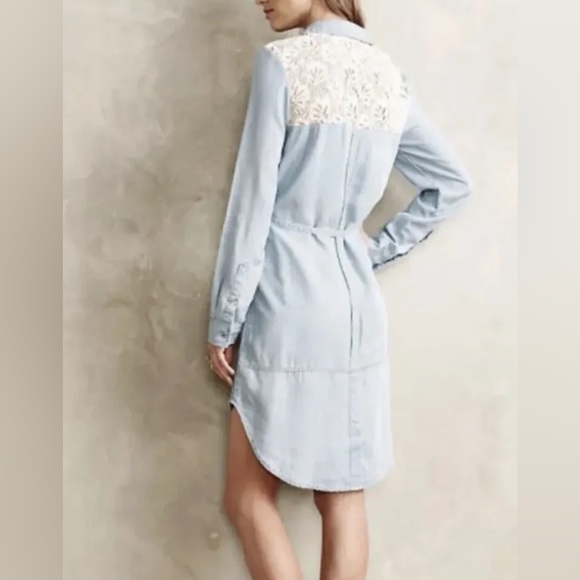 ANTHROPOLOGIE HOLDING HORSES NOVELA CHAMBRAY LACE SHIRTDRESS small - Picture 2 of 8